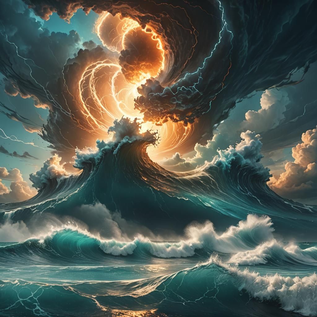 Dramatic Cyclone Fantasy Art Over Turquoise Sea