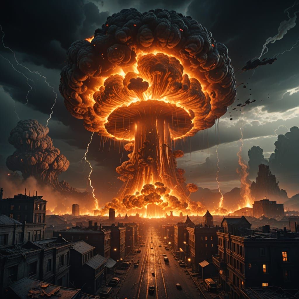 Atomic Blast Devastates Cityscape in Cinematic Matte Paintin...