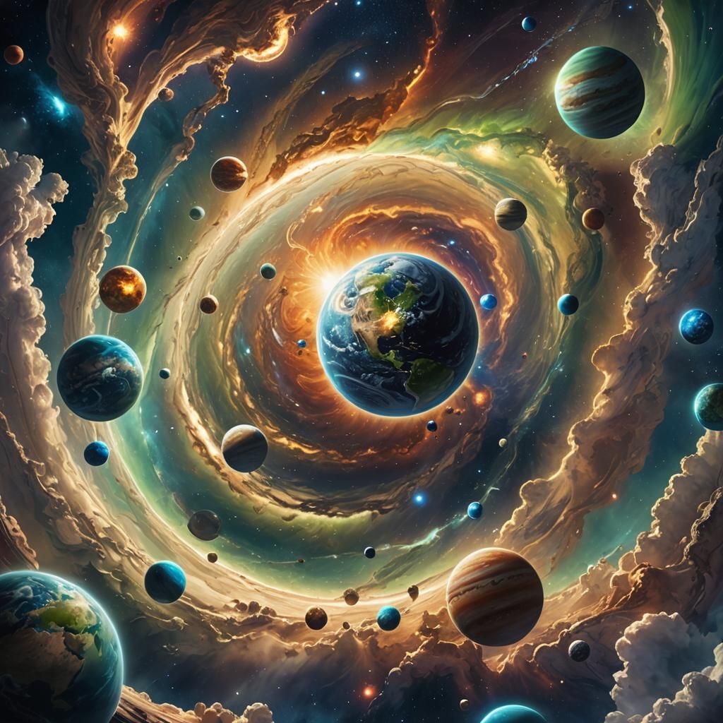 Vibrant Solar System and Earth Digital Painting