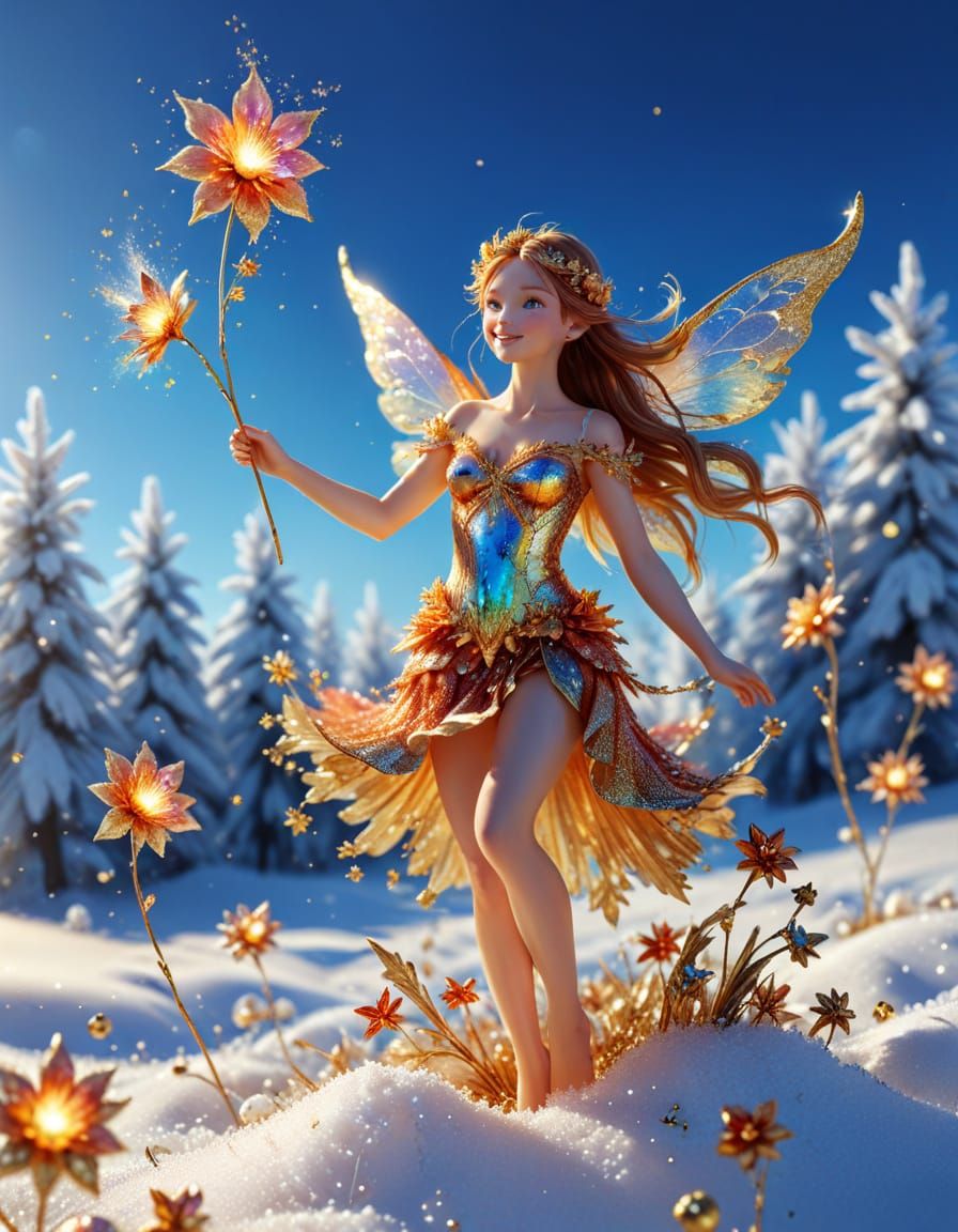 Cute Fairy in Winter Wonderland, 3D Render