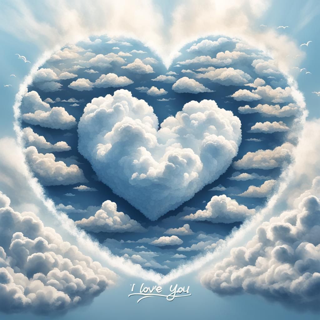 Detailed Cloud Heart with 'I Love You!'