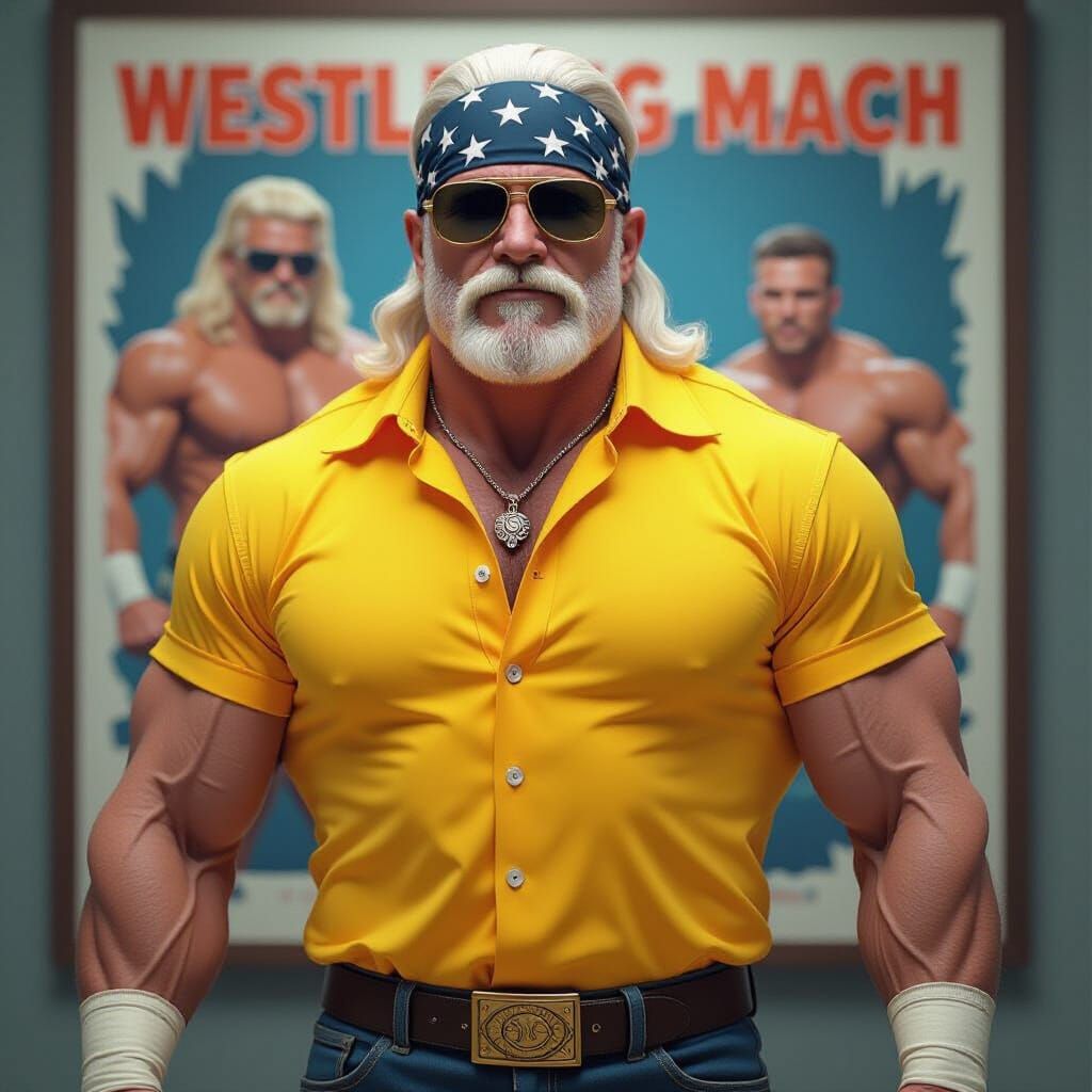 Hyperrealistic Hulk Hogan Illustration with Fractal Patterns