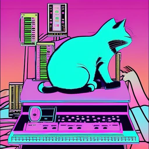 Really Fat Cat in Synthwave Neon Style