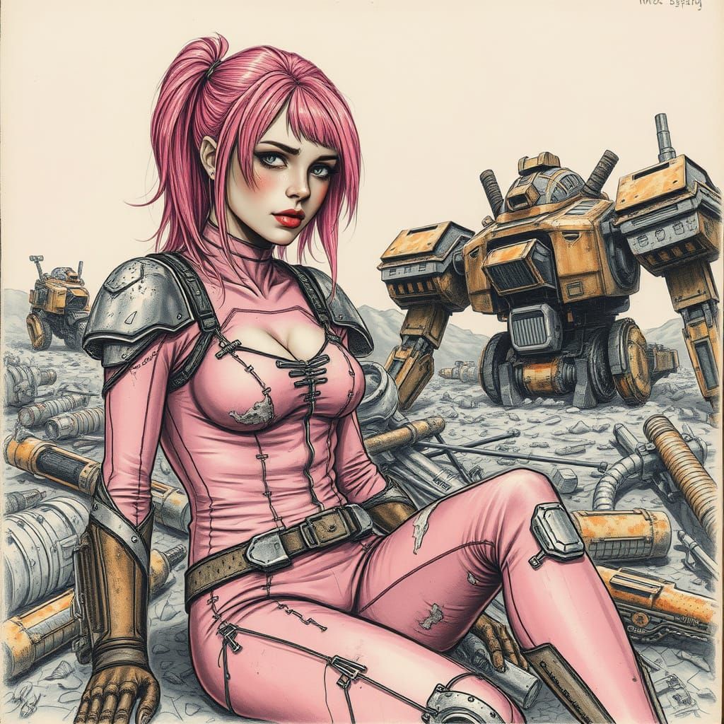 Cyberpunk Warrior Takes a Break in the Ruins