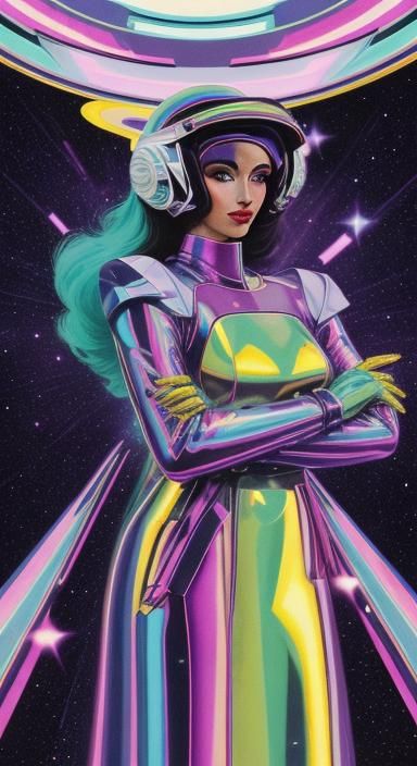 Cosmic Girl in Vaporwave Style with Stars