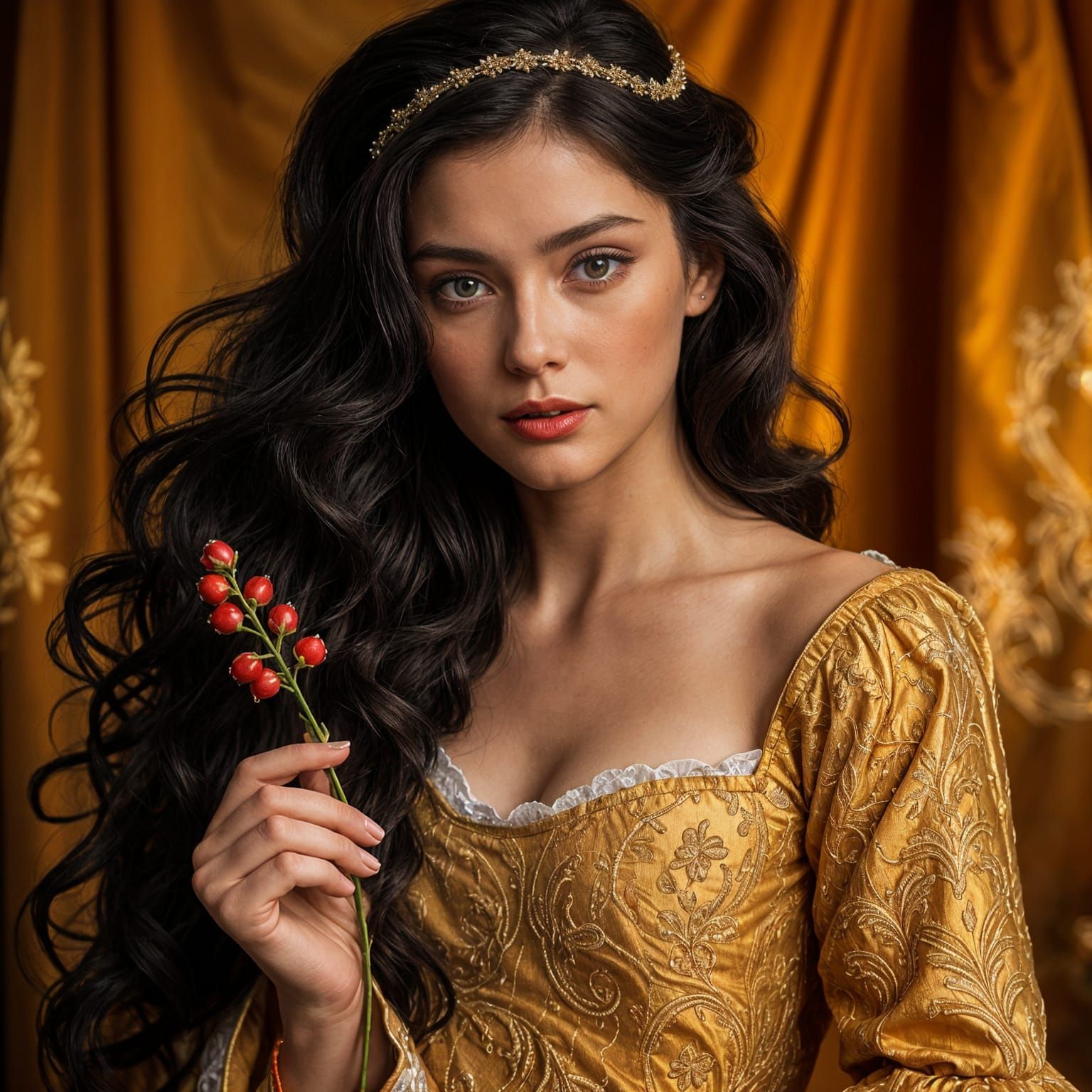 Brunhilde with Dark Hair and Medieval Dress