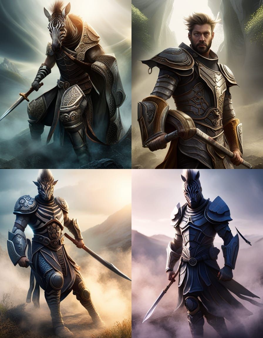 Warrior Zebra Hybrid in Detailed Dark Fantasy Art