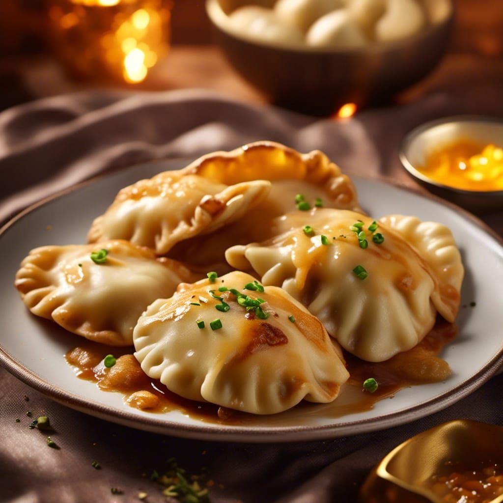 Hearty Pierogis with Caramelized Onions Still Life