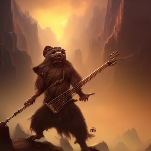 Ratfolk Miner Bard Portrait in Detailed Matte Painting