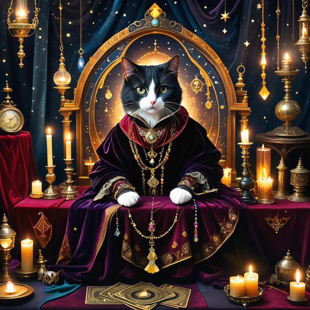 Mystical Steampunk Cat Amidst Ethereal Glow