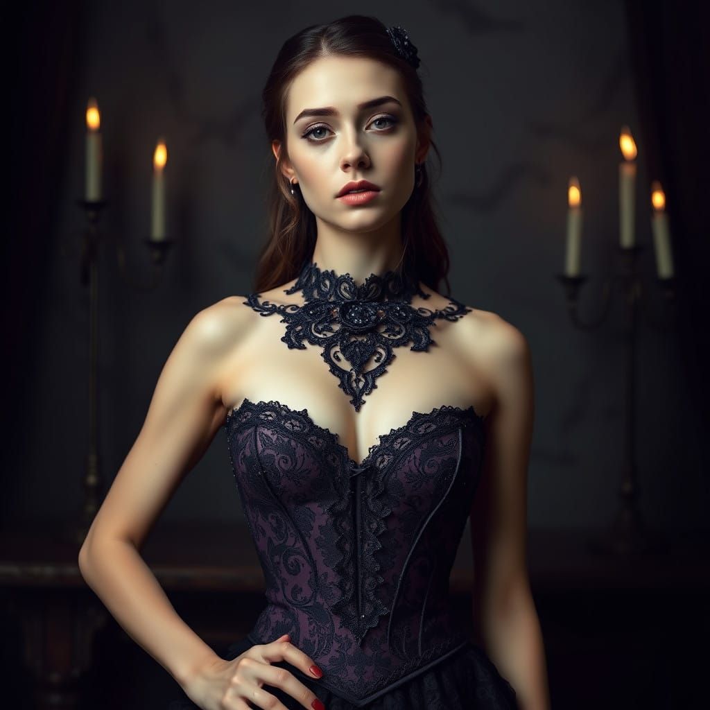 Dark Gothic Corset in Lavender Lace with Dramatic Sweetheart...