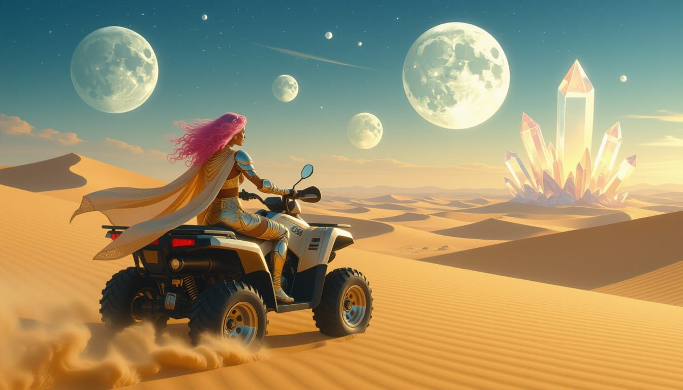 Surreal Desert Rider in a Sci-Fi Dreamscape