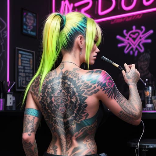 Vibrant Urban Tattoo Studio in Neon Light