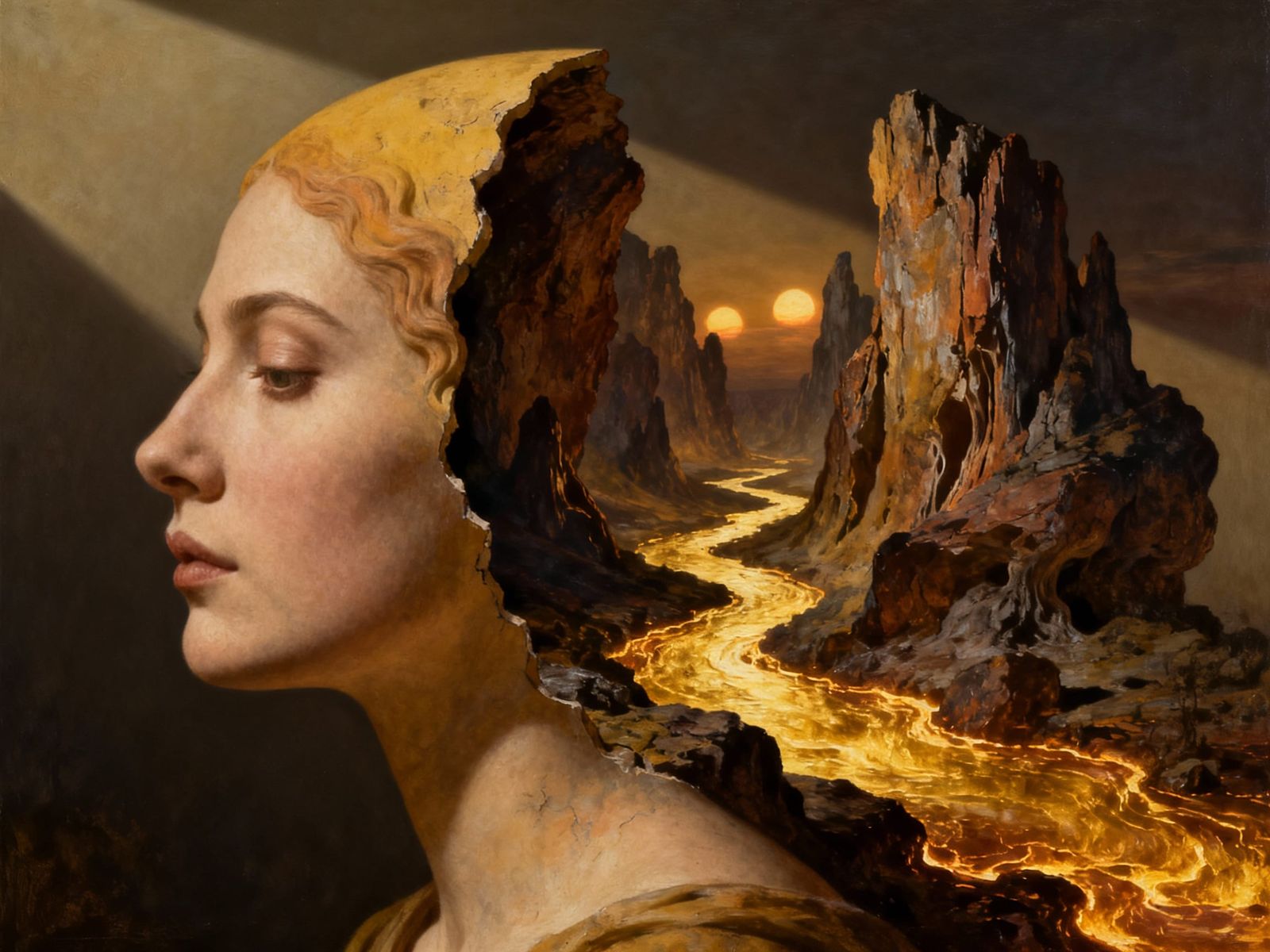 Surreal Portrait: Woman's Head Opens to Dreamlike Inner Worl...