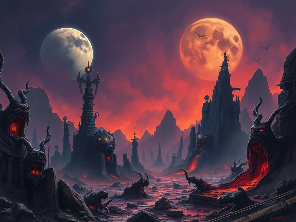 Eerie Alien Planet with Grotesque Creatures