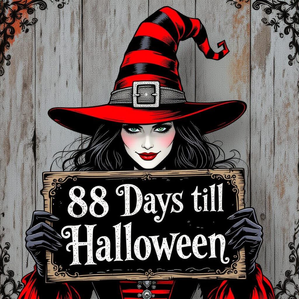 Whimsical Witch Countdown to Halloween, Gothic Art