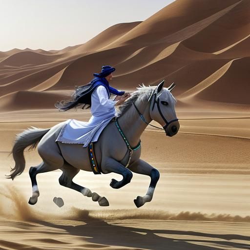 Arabian Horse Dancing Across Desert Wadi