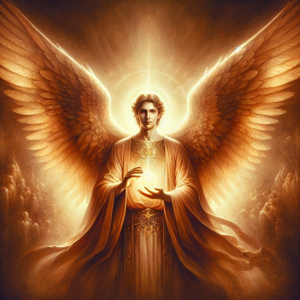 Majestic Angel of Hope Radiates Warm Ethereal Light