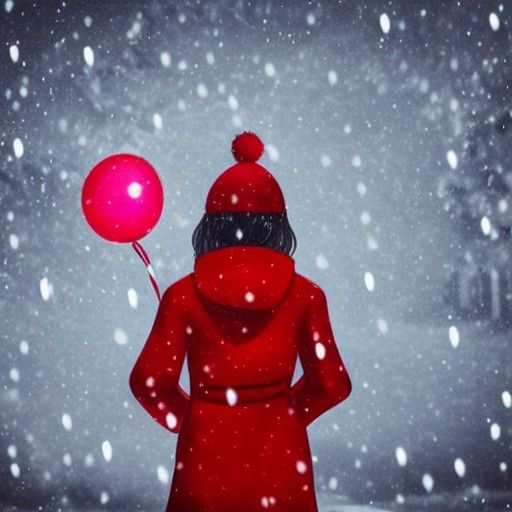 Graffiti Art: Girl with Red Balloon in Snowy City