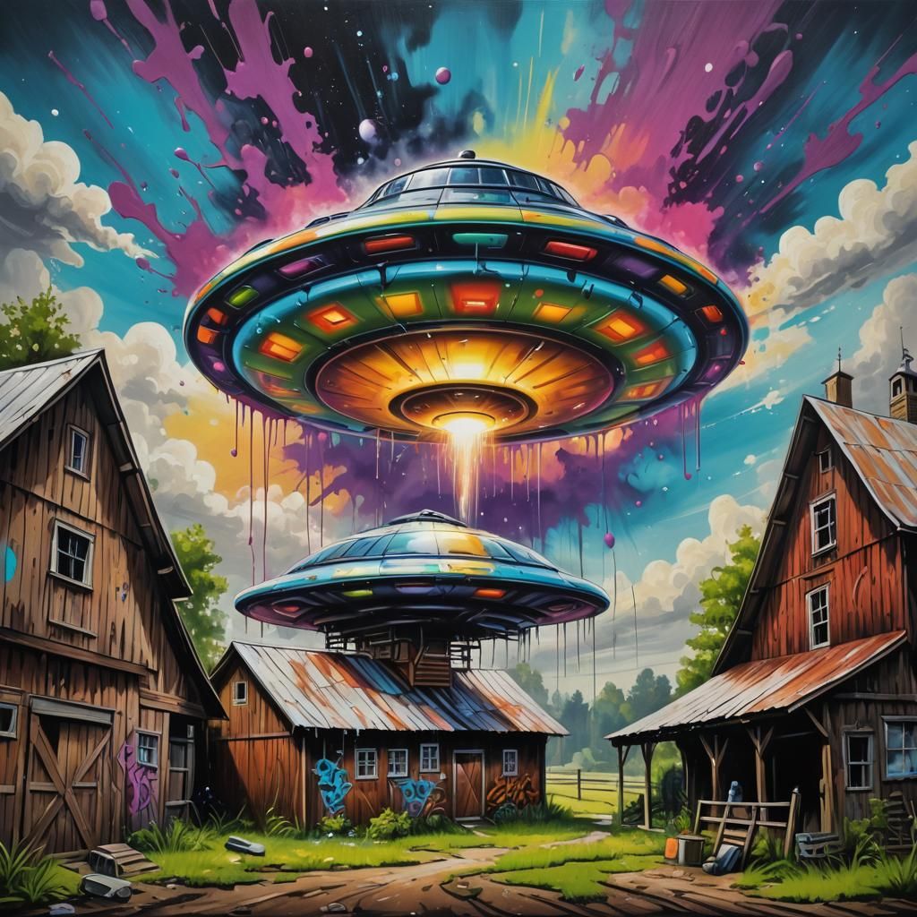 UFO Over Barn in Graffiti Street Art
