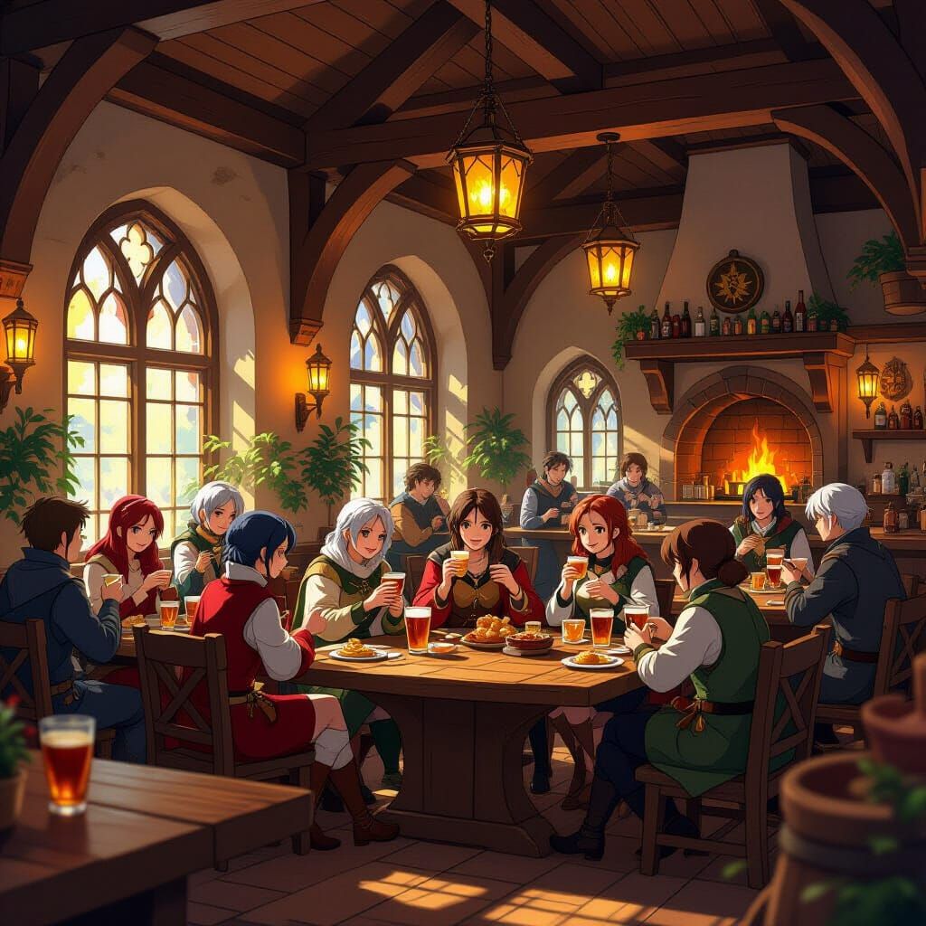Cozy Medieval Tavern Interior in Anime Style