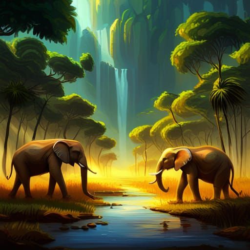 Elephants in a Tropical Rainforest, Concept Art