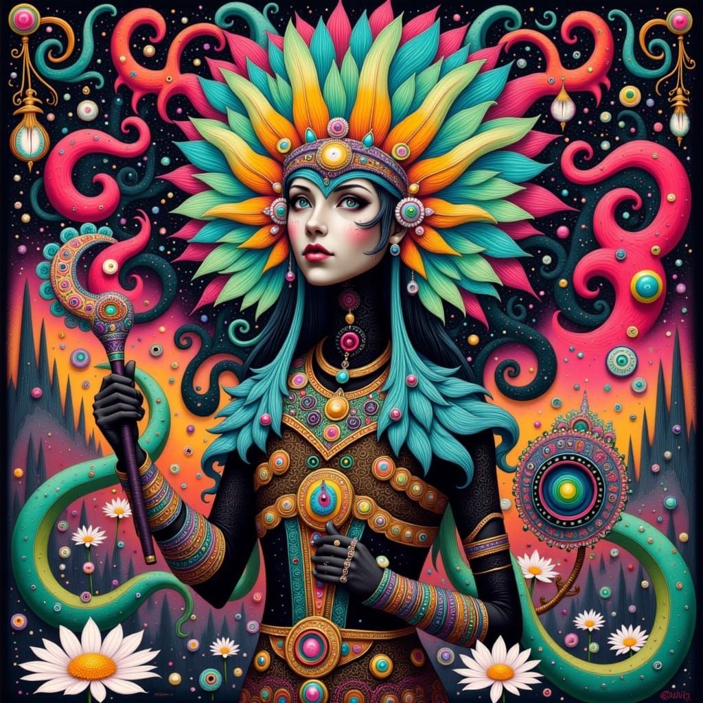 Aztec Serpent God in Mystical Style