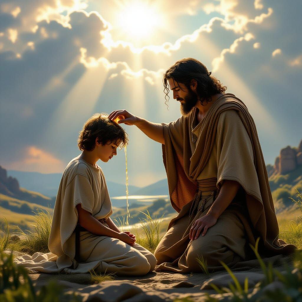 David Anointed: Biblical Scene with Ethereal Light