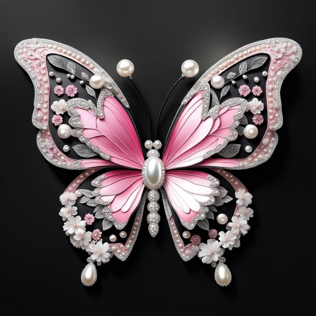 Rhinestone Butterfly with Pearl and Flower Wings
