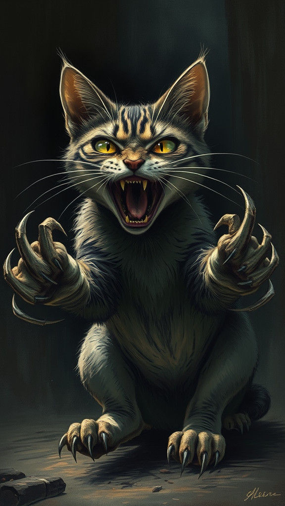 Terrified Cat in Dark Fantasy Style