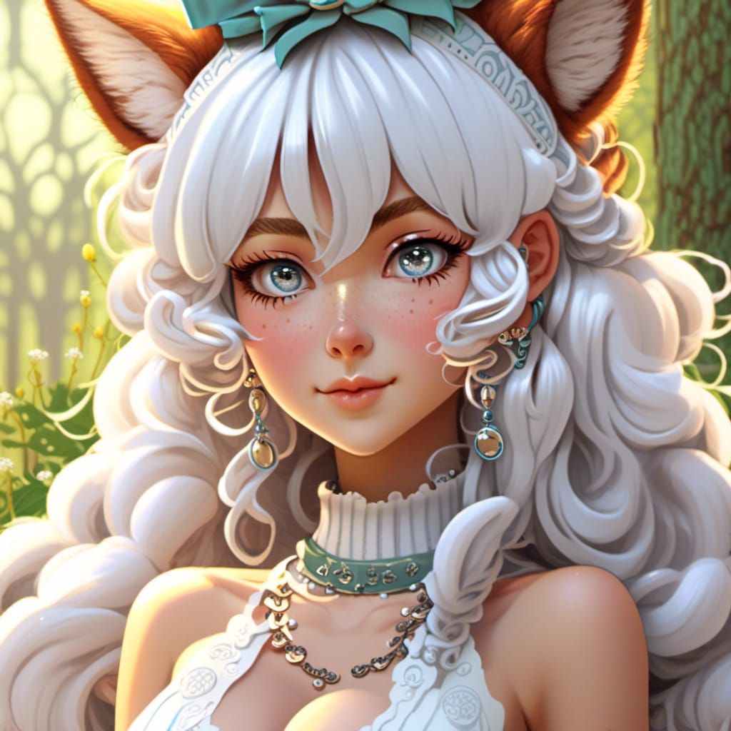 Icy White Cat Girl in Anime Style