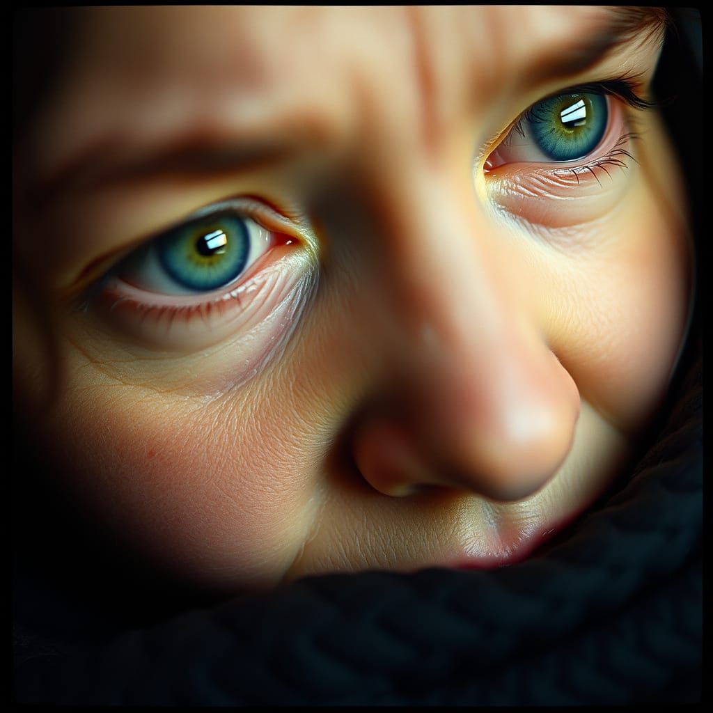 Macro Shot of a Sad Elderly Woman's Eyes