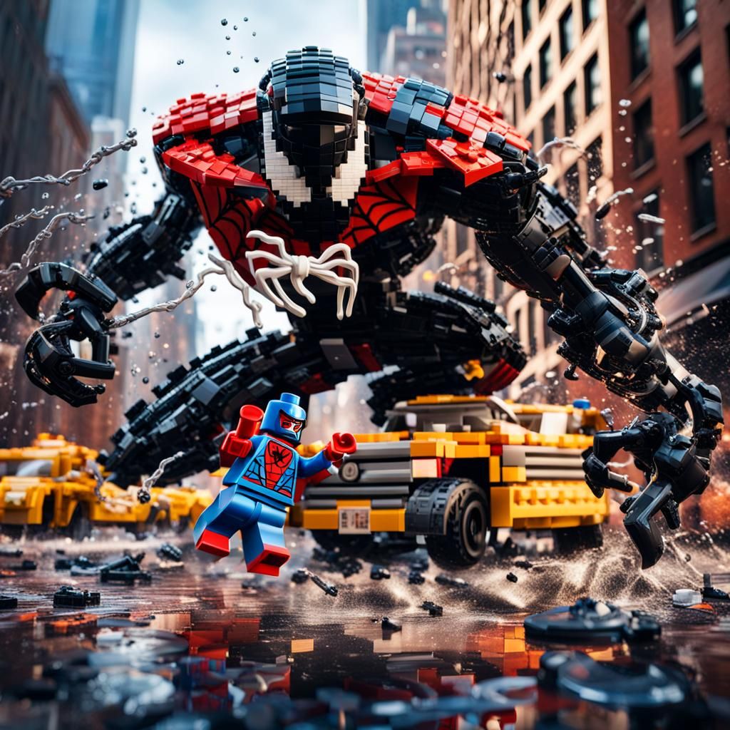 Lego Spider-Man vs Venom in Lego NYC