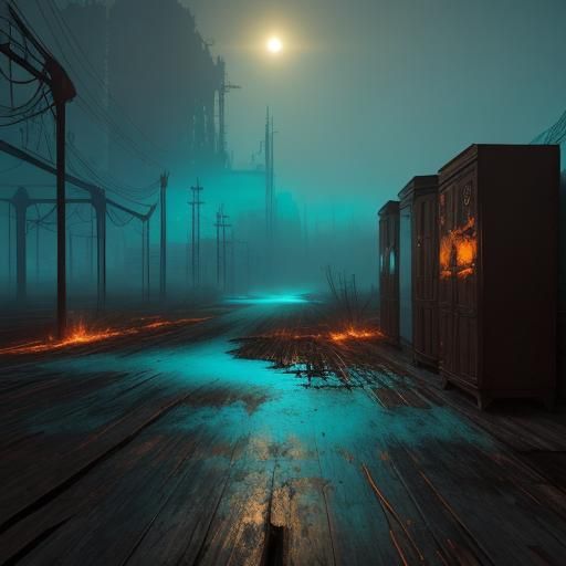 Metallic Filing Cabinet with Eerie Glow, Fantasy Art