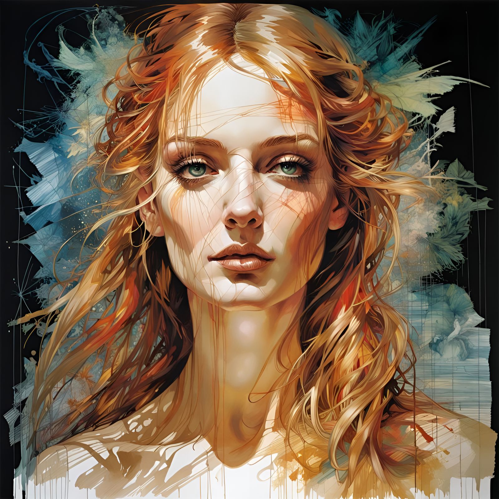 Striking Portrait of a Woman in Mixed Media Style