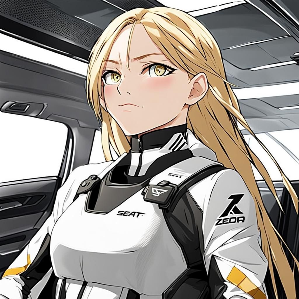 Blonde Woman and Seat Leon Cupra in Anime Style