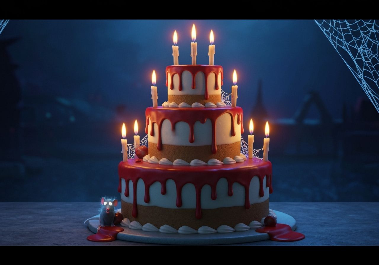 Haunted Birthday Cake in Pixar Style