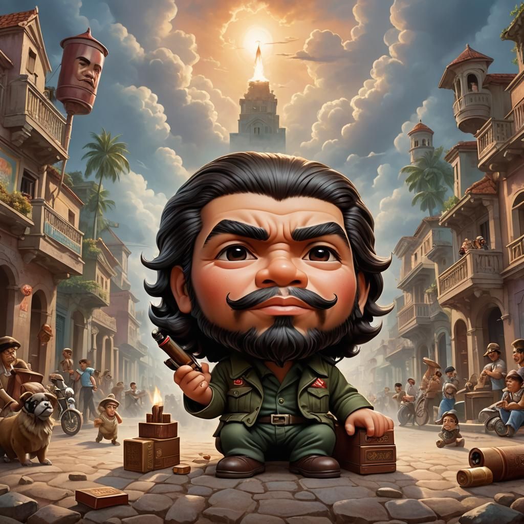 Chibi Che Guevara with Cigar, Digital Illustration