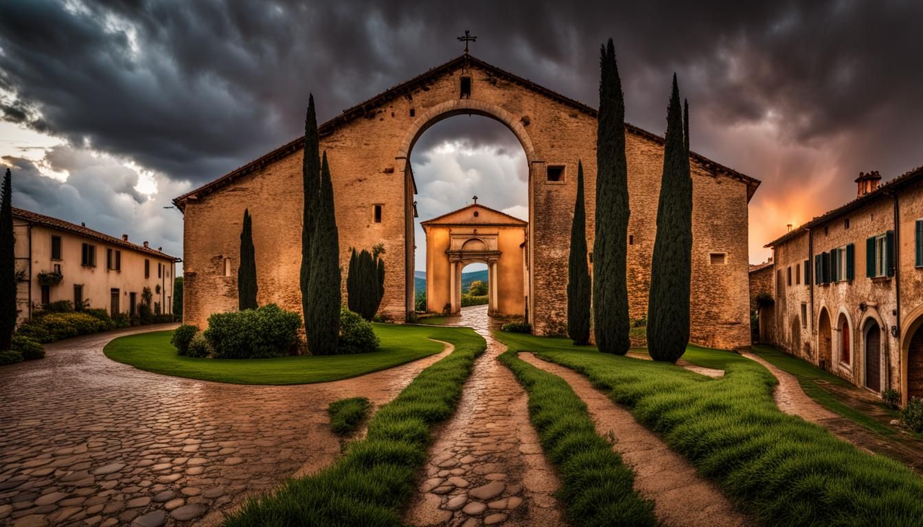 Tuscany Photography at Golden Hour in Matte Painting Style