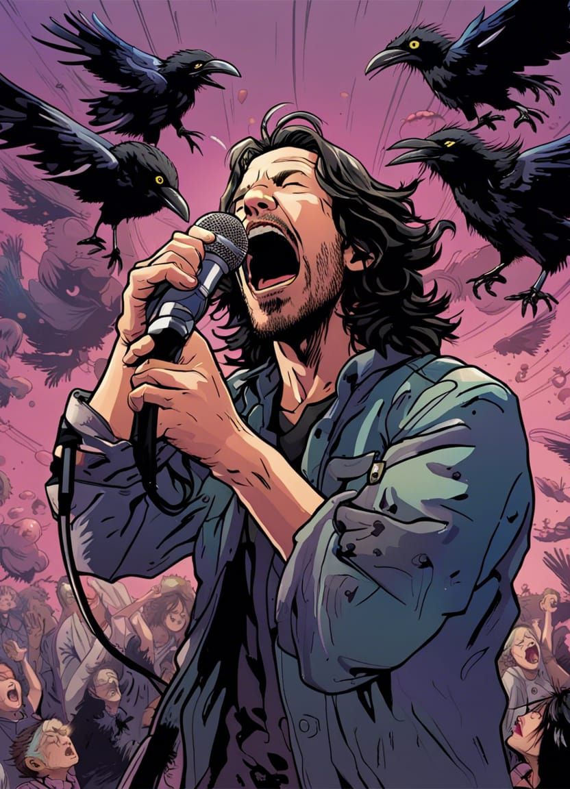 Rock Star Serenade: Comic Art Ravens in Flight