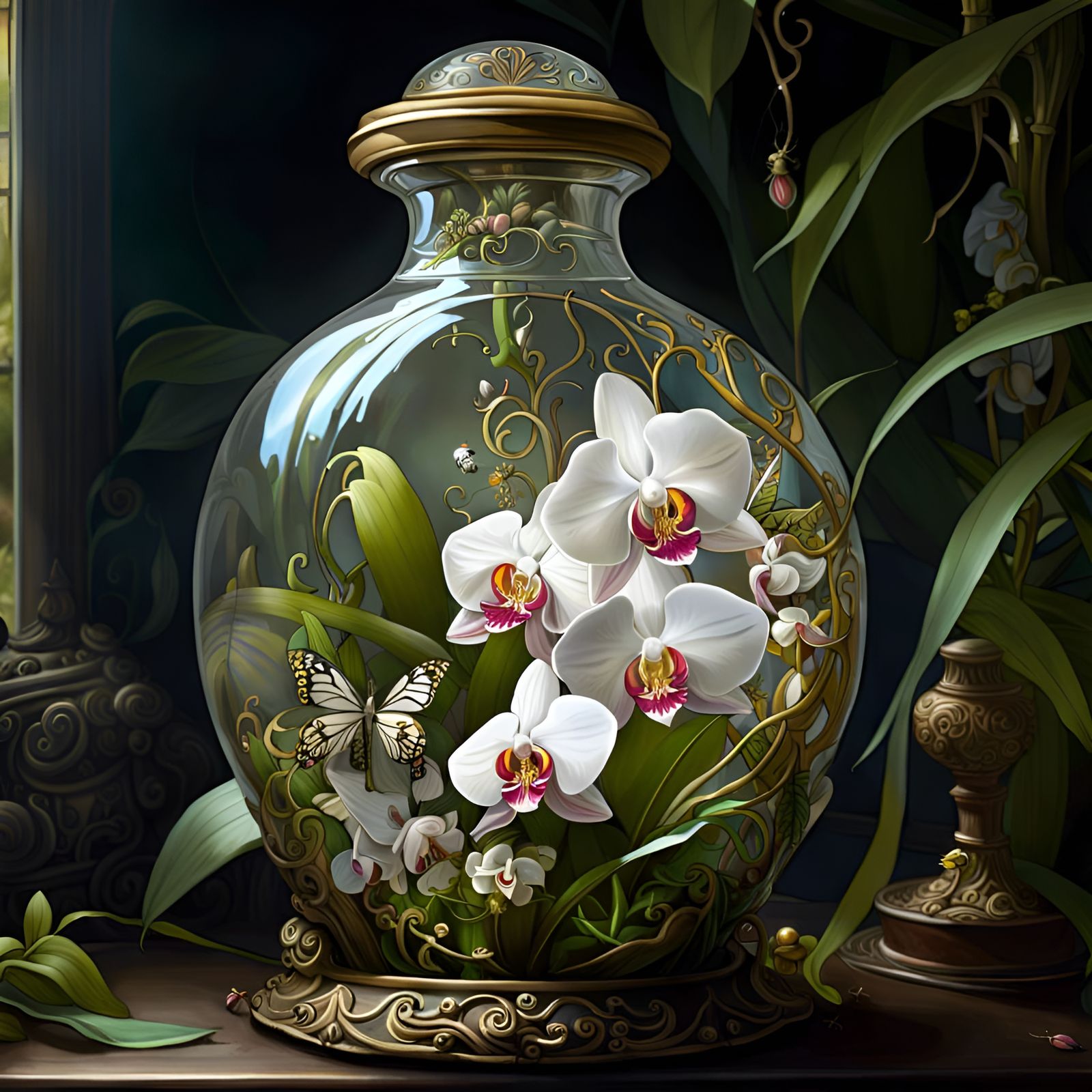 Ornate Botanical Jungle in Glass Bottle