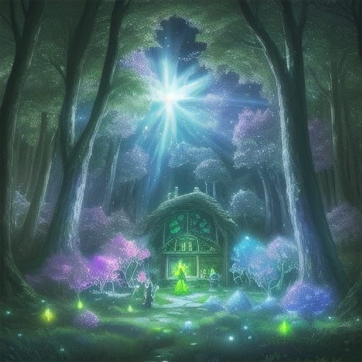 Magical Fairy Glen House at Night in Enchanted Forest