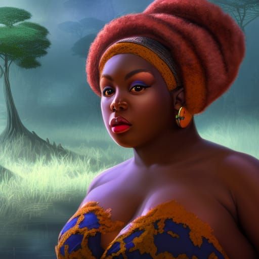 Fantasy Art: African-American Elf Woman in Detailed Painting