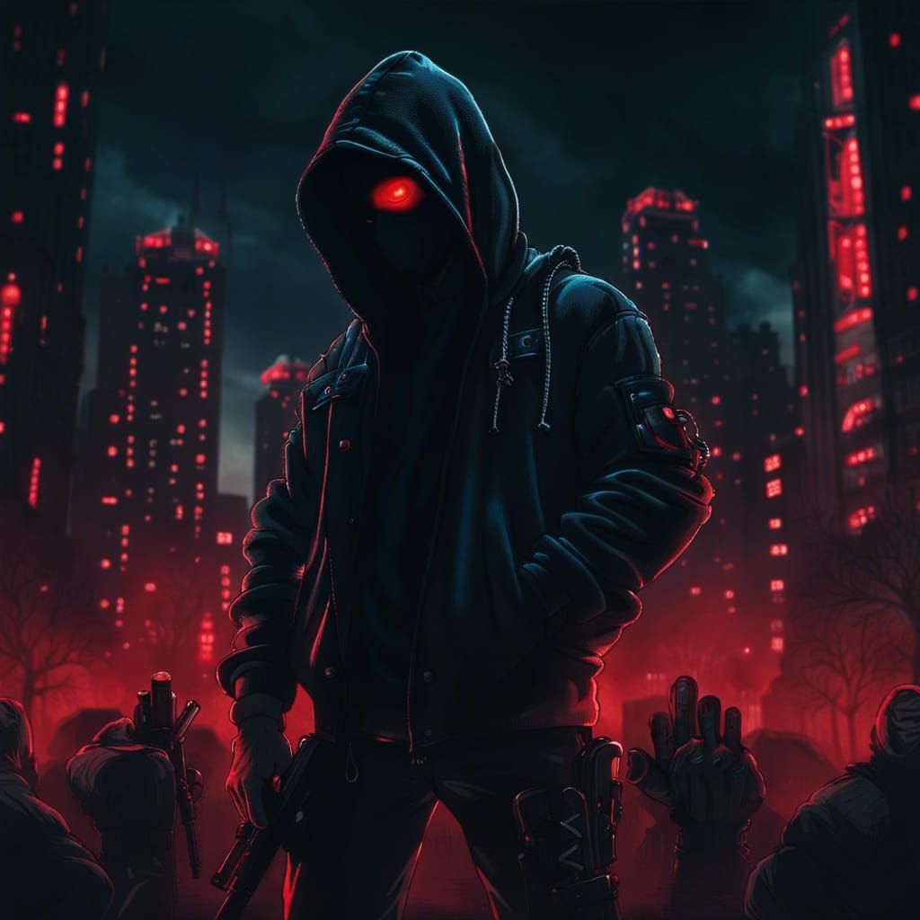Faceless Man with Red Eyes in Digital Matte Painting