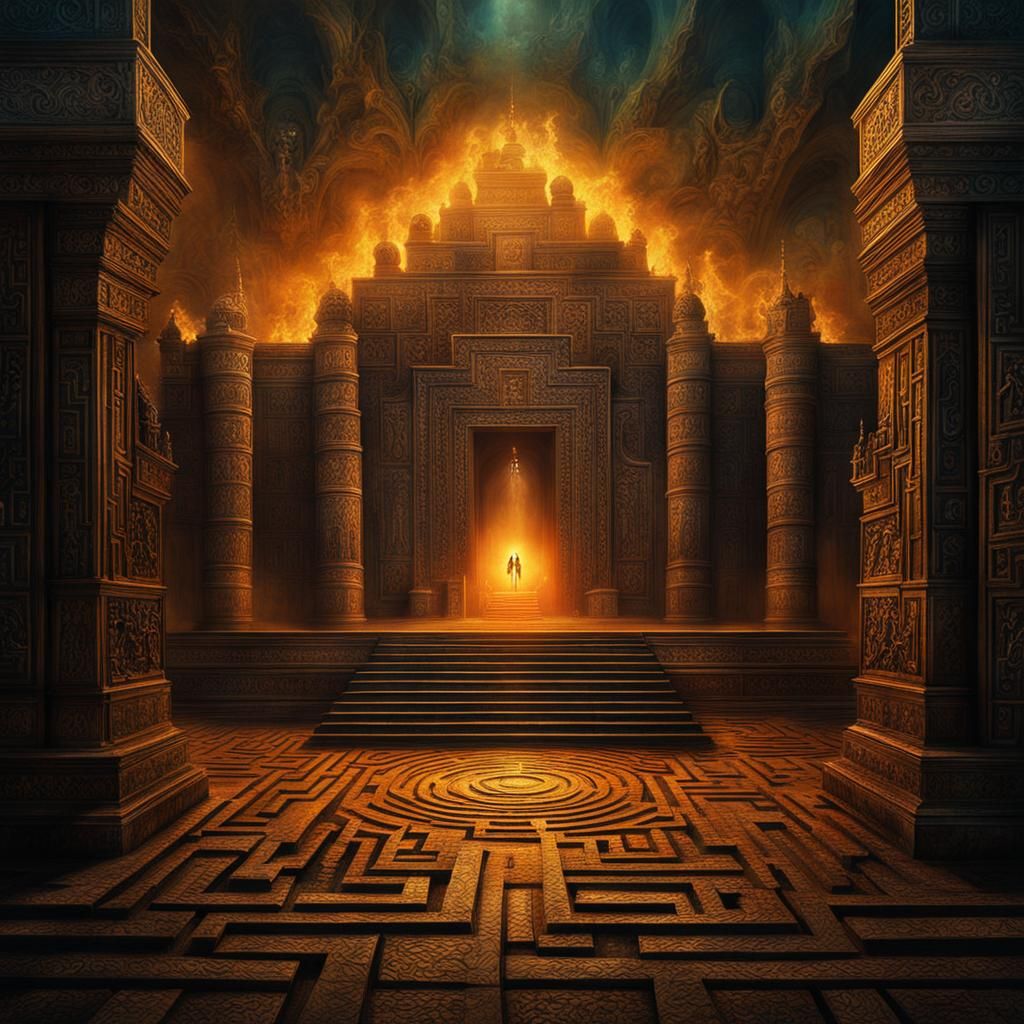 Mystical Maze with Shadow Walls and Ancient Altar