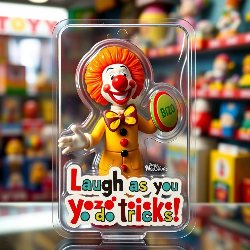 Vintage Bozo the Clown in a Retro Toy Store Scene