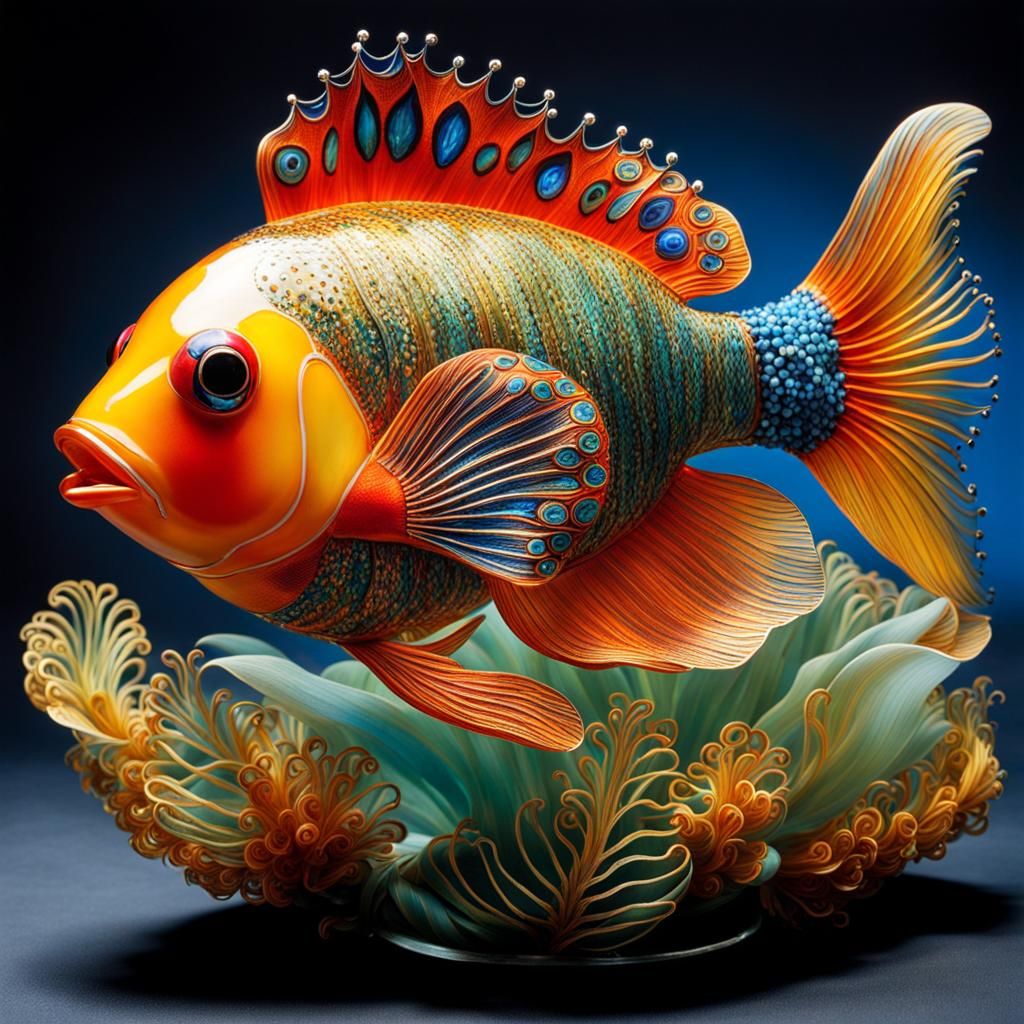 Elaborate Art Of Fish Above Water Glass