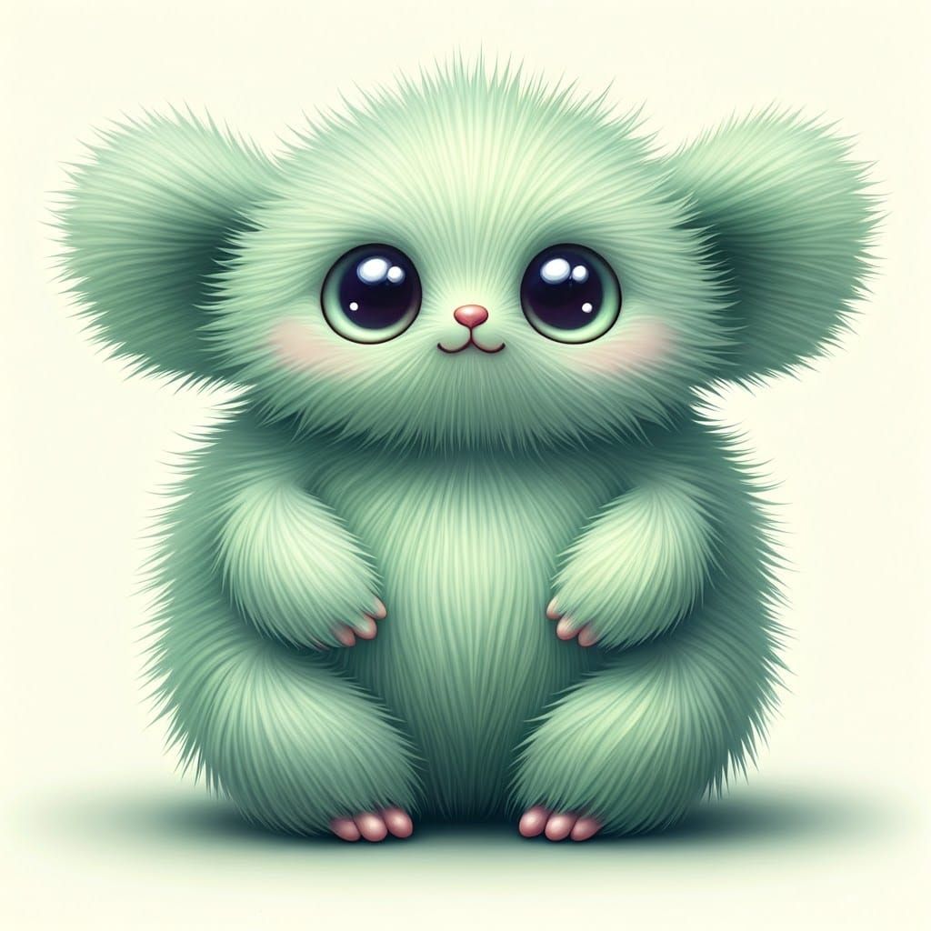Adorable Green Creature in Kawaii Style