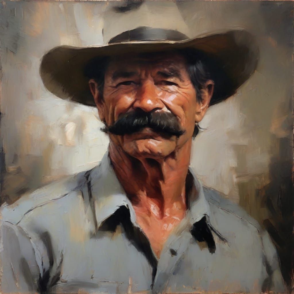Smiling Cowboy in Impressionistic Oil Portrait