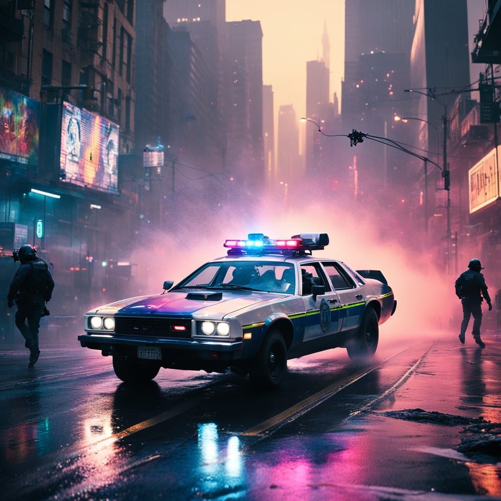 Epic Police Car Chase in Neon-Lit Cityscape